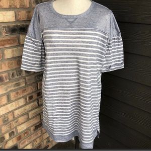 CUDDL DUDS Womens 3/4 Sleeves Gray w/White Striped Size L EUC